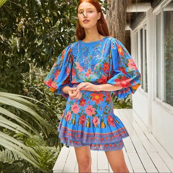 FARM Rio Blue Tropical Tapestry skirt - Picture 2 of 10